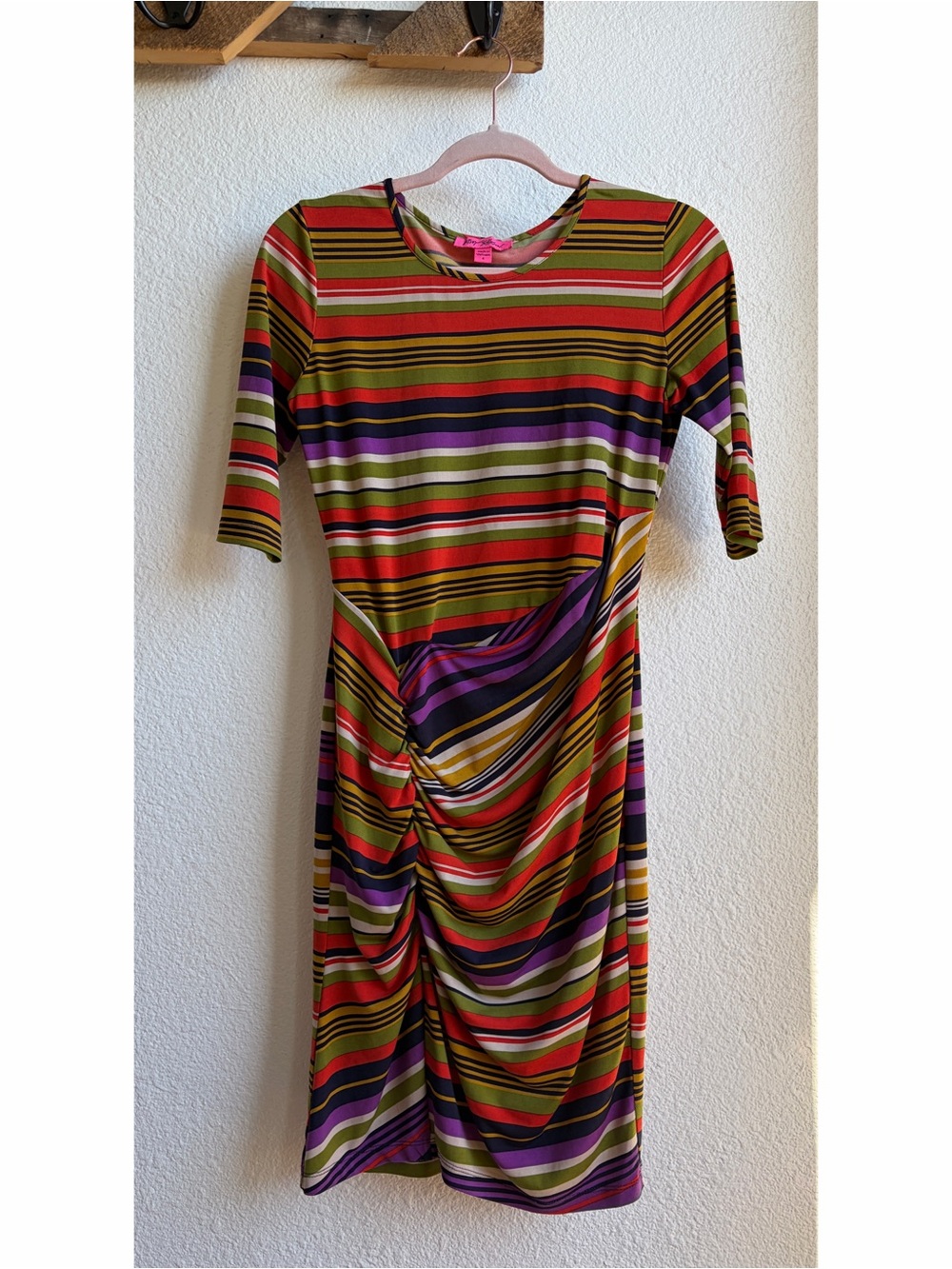 Y2K Betsey Johnson Colorful Striped Midi Faux Wrap Dress 4